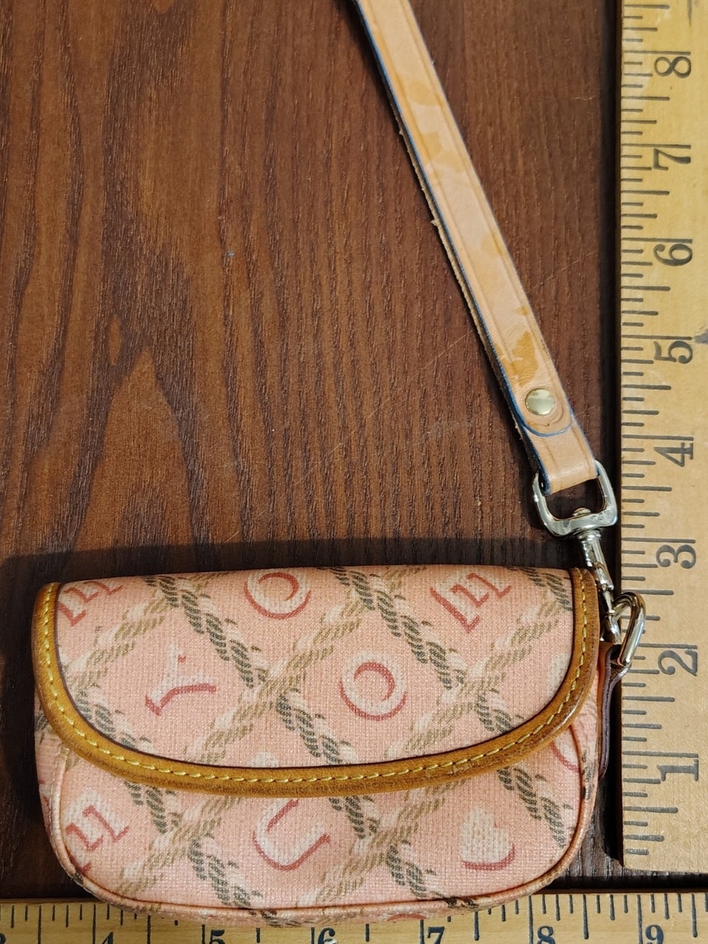 Dooney & Bourke Pink Patterned Wristlet with Tan Trim